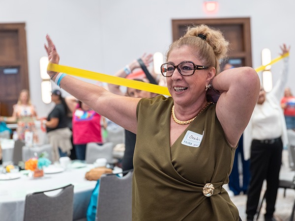 a woman using a fitness band